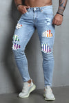 Men's Skull Print Patchwork Distressed Skinny High Waist Jeans