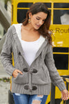 Fur Hood Horn Button Sweater Cardigan