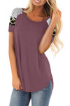 Letter Heart Print Leopard Striped Color Block Short Sleeve T-shirt