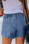Elastic Waist Drawstring Denim Shorts