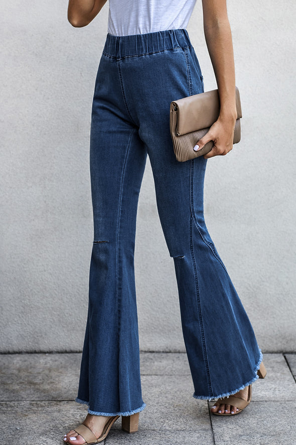 Distressed Bell Bottom Denim Pants