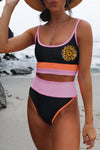 Spaghetti Straps Colorblock Ribbed High Waisted Swimsuit
