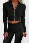 Ribbed Knit Cropped Hoodie and Jogger Two Piece Set