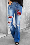High Waist Distressed Flare Jeans