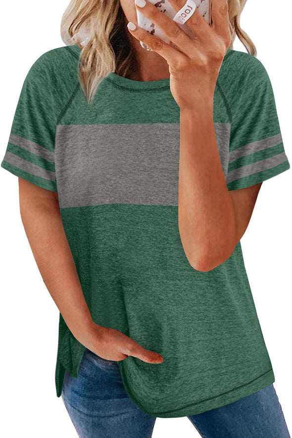 Stripe Sleeve Colorblock T-shirt