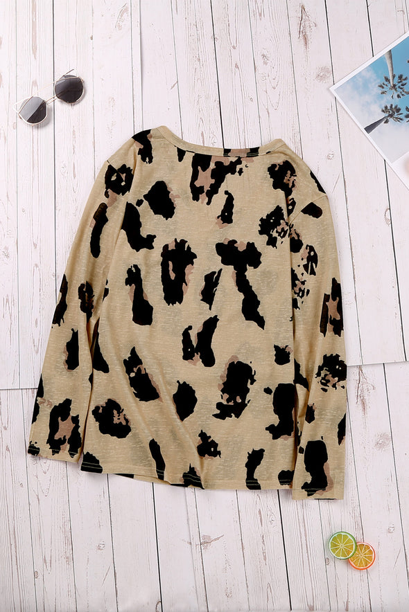 Long Sleeves Leopard Print Blouse