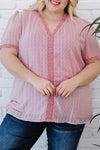 V Neck Lace Crochet Swiss Dot Short Sleeve Blouse