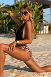 Plunge V Neck Colorblock Leopard Bottoms One-piece Swimsuit