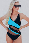 Colorblock Mesh Backless One-piece Swimwear