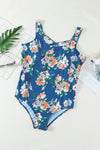 Floral Print Criss Cross U-neck One-piece Swimsuit