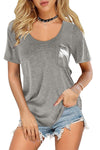 Solid Pocket Front Scoop Neck Short Sleeve T-shirt