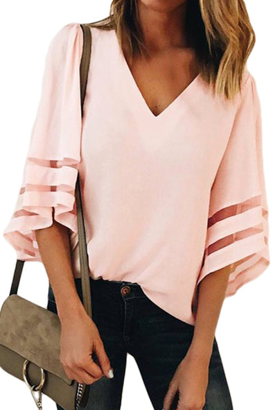 Flare Sleeve V Neck Loose Blouse