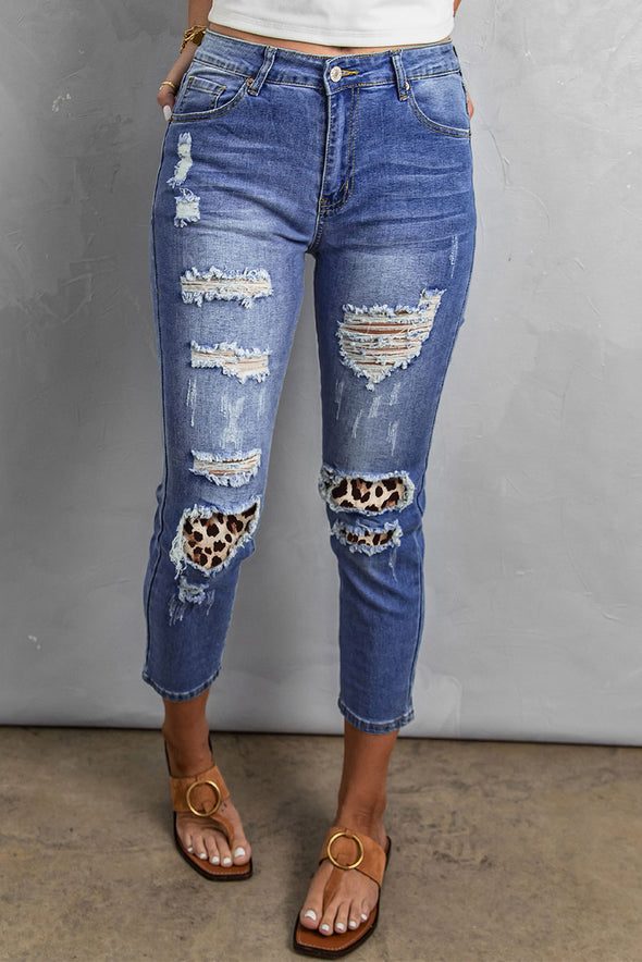 Fading Distressed Holes Crop Jeans