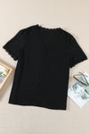 V Neck Lace Crochet Swiss Dot Short Sleeve Blouse