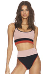 Spaghetti Straps Colorblock Ribbed High Waisted Swimsuit