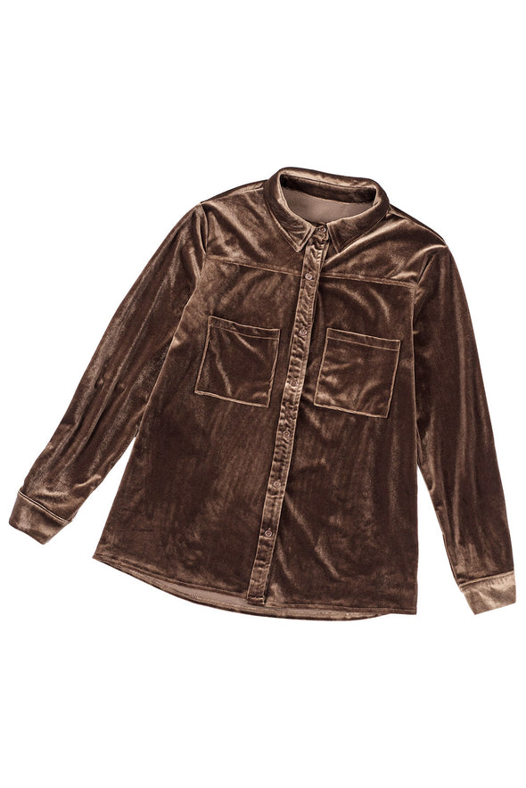 Retro Velvet Pocket Long Sleeve Shirt