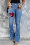 Dark Blue Mid Rise Button Front Flare Denim