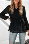 Swiss Dot Split Neck Ruffle Babydoll Blouse