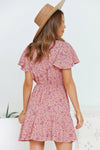 Floral Print Tie Knot Ruffled Short Sleeve Mini Dress
