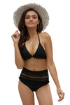 Pom Pom Mesh Insert High Waist Bikini