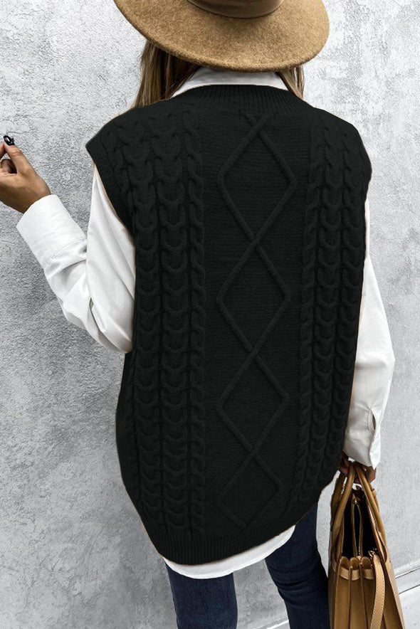 Wine Sleeveless Cable Knitted Sweater Tank