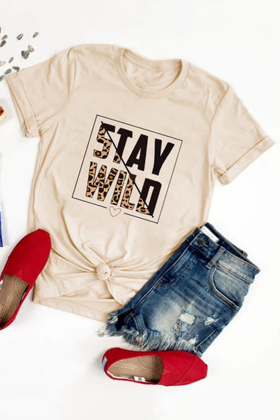 Khaki Stay Wild Leopard Graphic T-Shirt