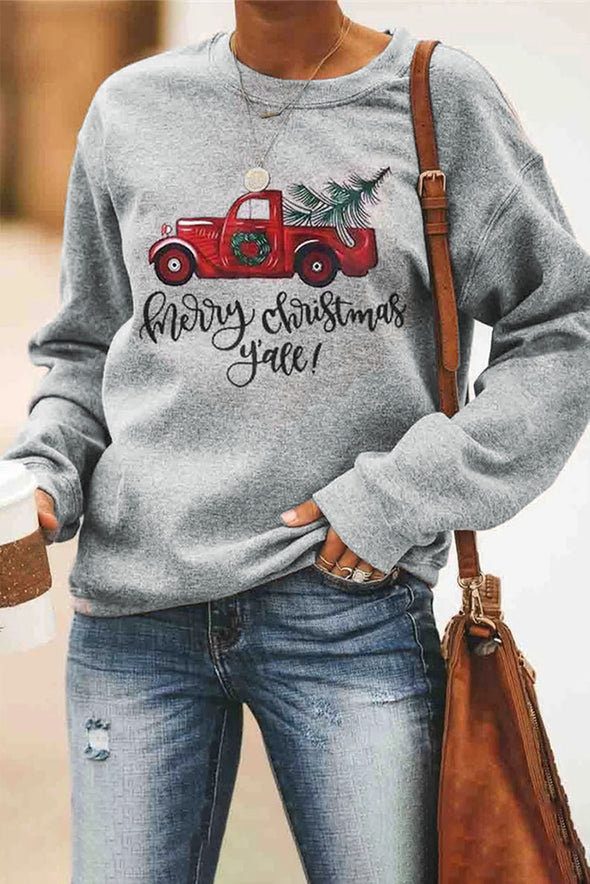 Merry Christmas Letters Print Pullover Sweatshirt