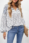 Floral Print Drawstring Loose Puff Sleeve Shirt