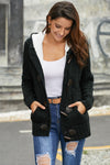 Fur Hood Horn Button Sweater Cardigan