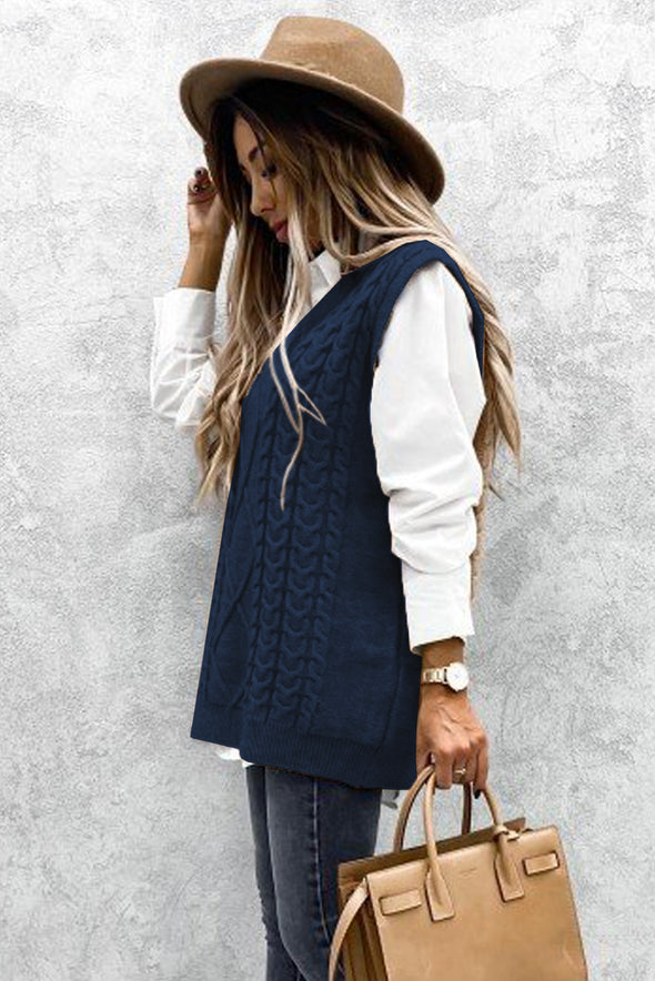 Wine Sleeveless Cable Knitted Sweater Tank