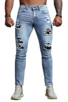Men's Skull Print Patchwork Distressed Skinny High Waist Jeans