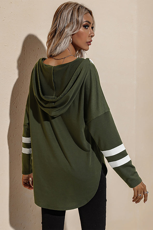 Striped Side Split V Neck Hoodie