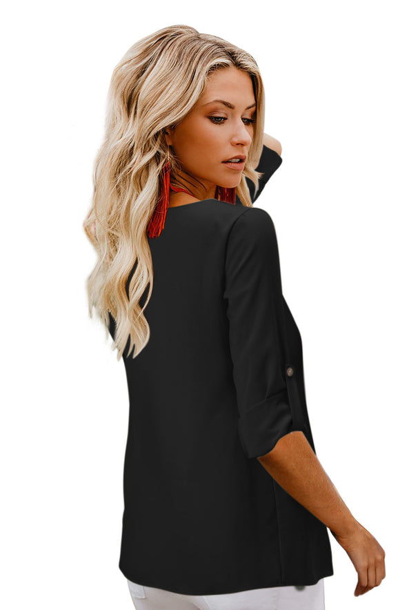 Button Detail Roll up Sleeve Blouse