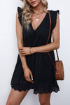 V Neck Ruffled Sleeves Perforating Babydoll Dress
