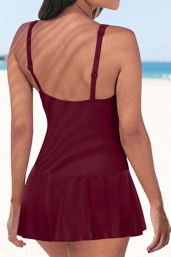 Lace up Ruched Bodyshaper Tummy Control Swimdress