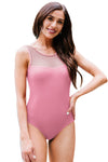 Strappy Hollow-out Back Mesh One-piece Swimwear