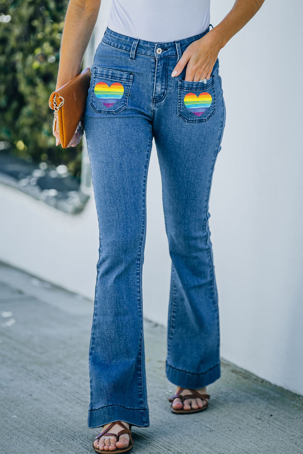 Vintage Casual Pocket Flared Jeans