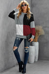 Color Block Round Neck Long Sleeves Pullover Sweatshirt