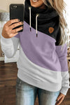 Multicolor Colorblock Cowl Neck Pullover Hoodie