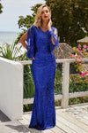 Sequin Fringe Sleeve Party Maxi Evening Dress