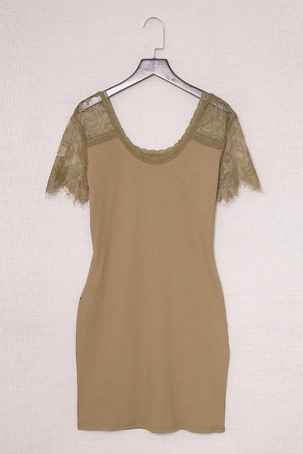 Lace Sleeve Ribbed Bodycon Dress