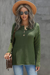 Henley Pullover Drop Shoulder Sweater with Slits
