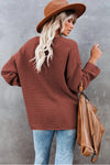 Henley Pullover Drop Shoulder Sweater with Slits