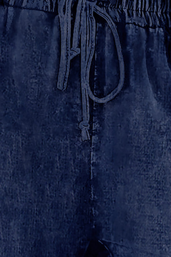 Elastic Waist Drawstring Denim Shorts