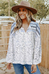 Floral Print Drawstring Loose Puff Sleeve Shirt