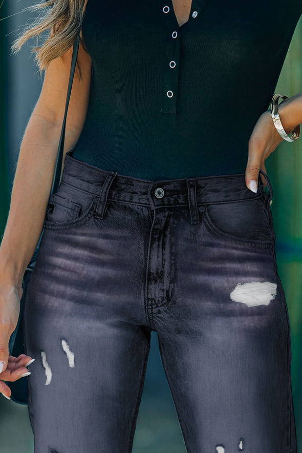 Medium Wash High Rise Straight Leg Jeans