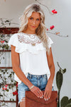 Lace Splicing Ruffled Short Sleeve T-shirt