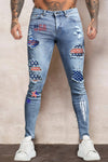 Men's Skull Print Patchwork Distressed Skinny High Waist Jeans