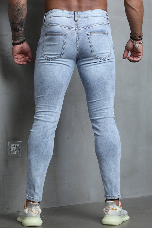 Men's Skull Print Patchwork Distressed Skinny High Waist Jeans