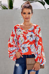 Multicolor Boho Print Balloon Sleeve Blouse